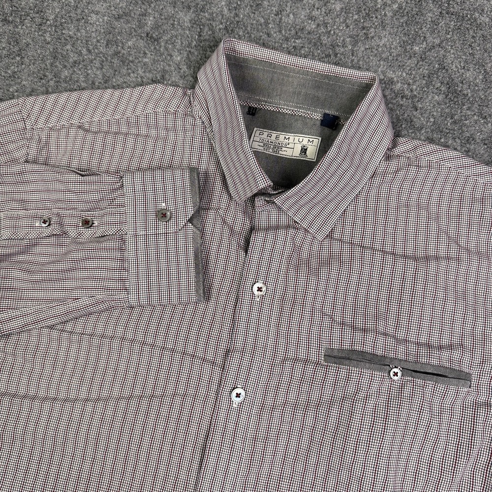 7 Diamonds Premium Mens Button Up Shirt Large Long Sleeve Red Micro Print